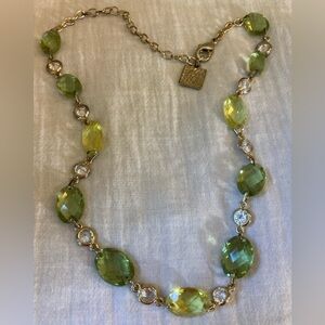 Anne Klein Vintage‎ Green Glass Beads and  Bezel Clear Stones Necklace